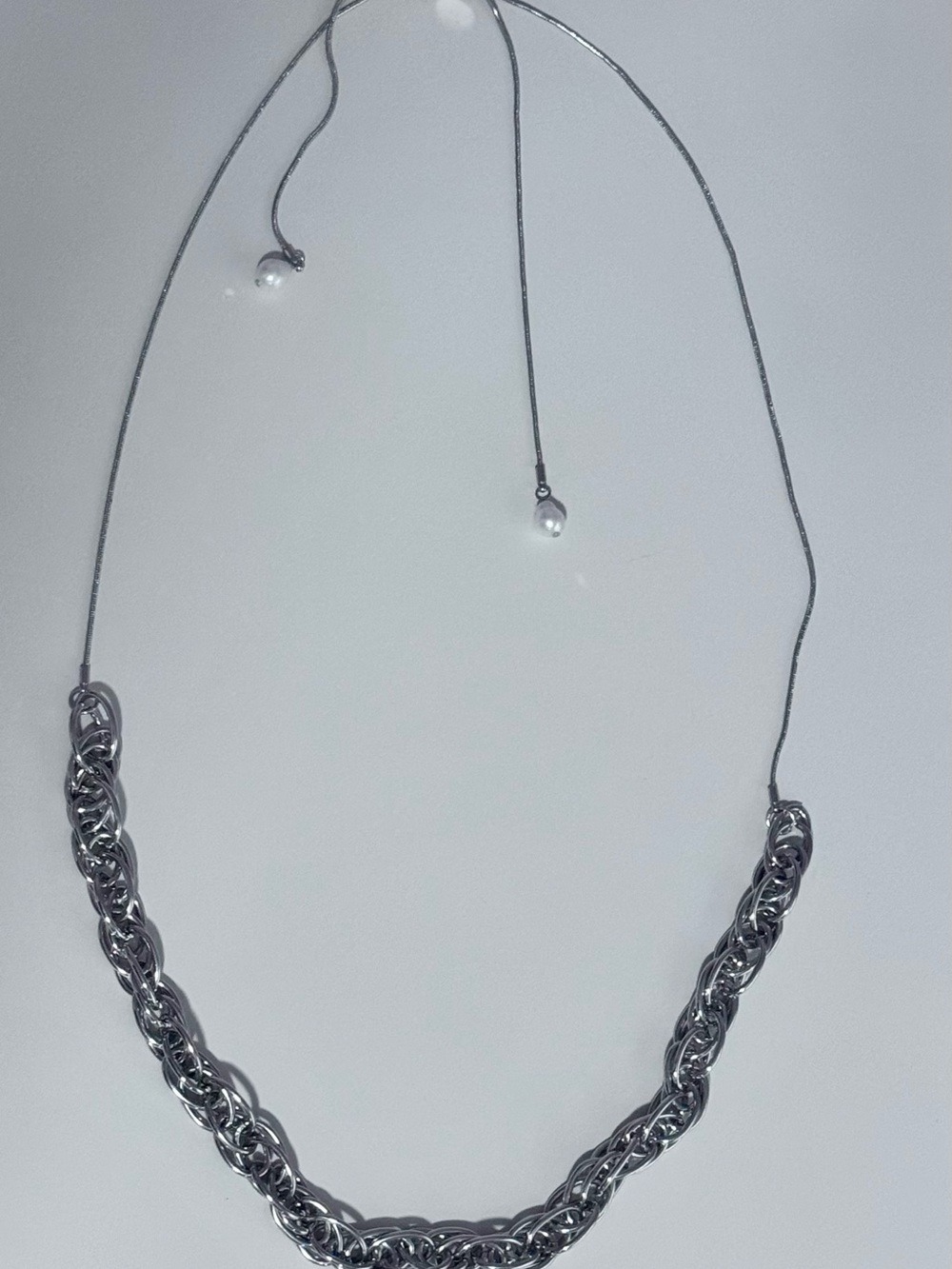 Costume Jewelry Silver Color Chain Necklace with Faux Pearl Accents, Adjustable